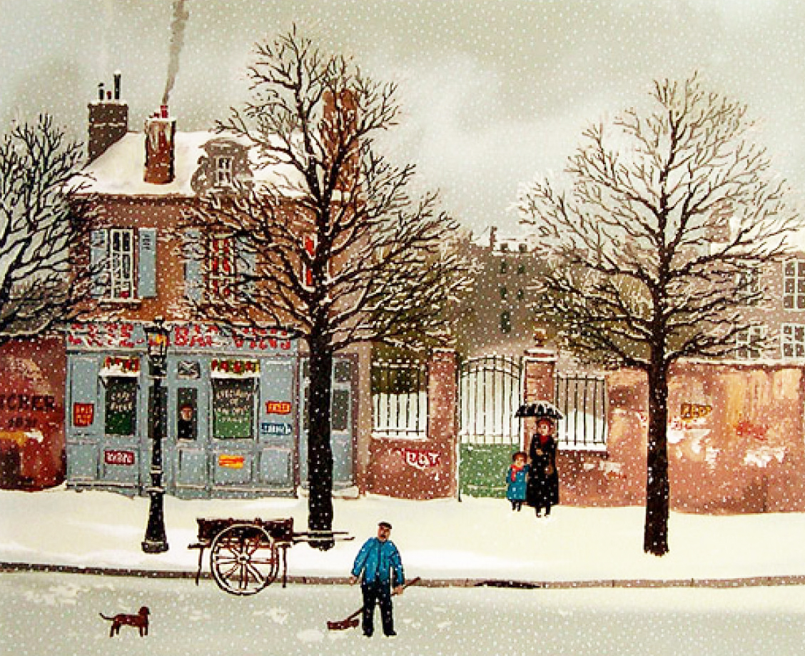 ミッシェル・ドラクロワの絵画作品　タイトルは、雪の街角